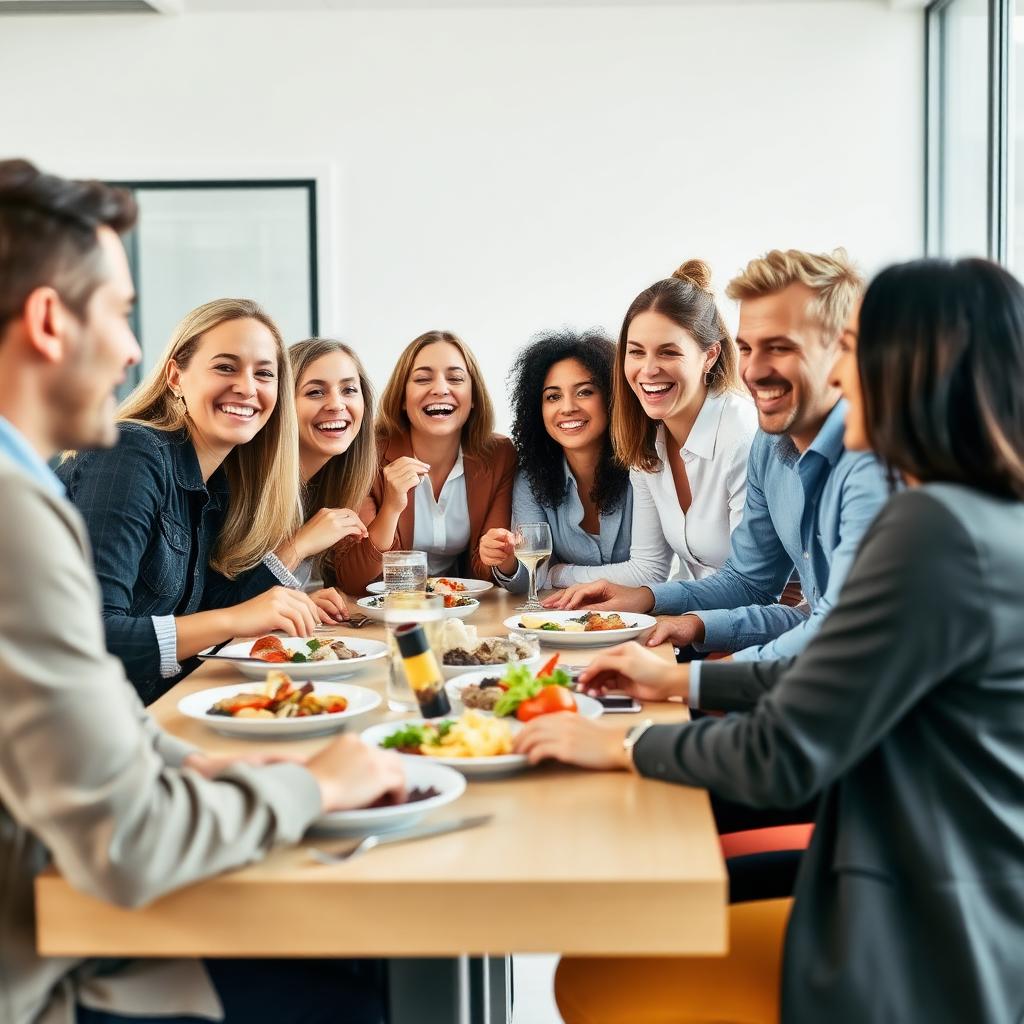 Kolleginnen und Kollegen beim gemeinsamen Mittagessen
